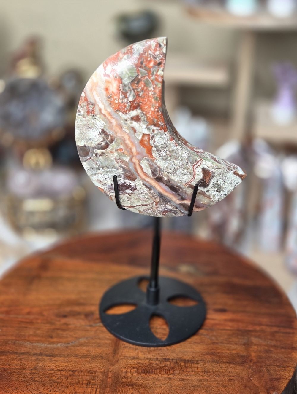 Money Agate Crystal Moon With Stand   4 In